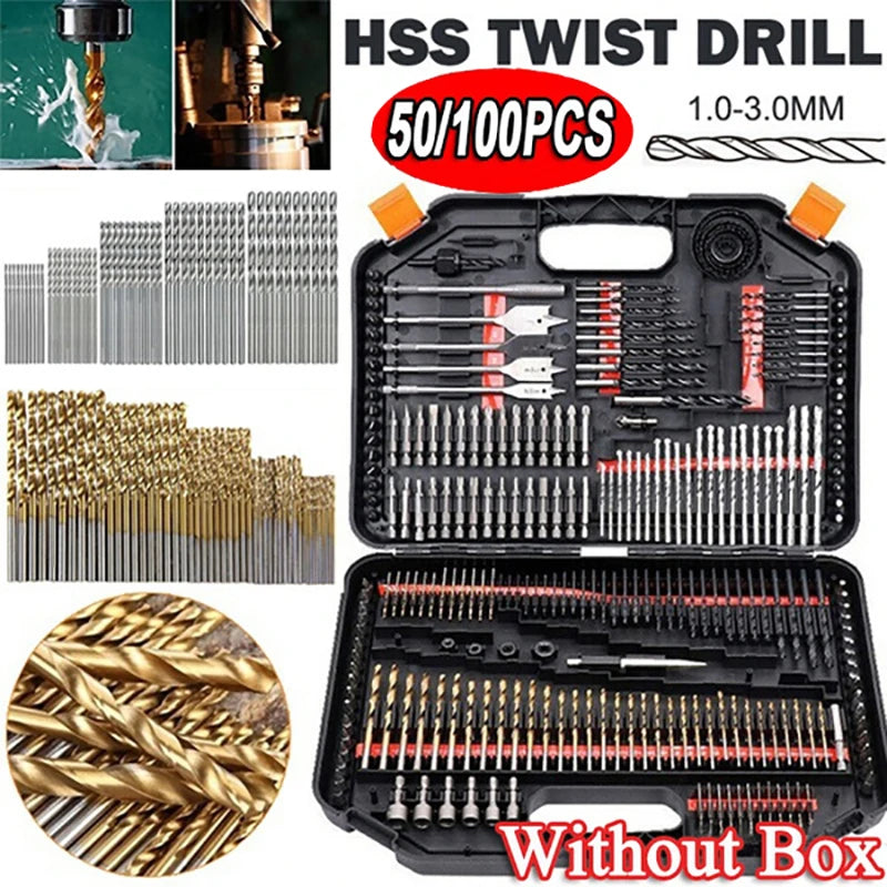 50/100pc/set Titanium Coated Drill Bit High Speed Steel Hole Opener Woodworking Metal Plastic Tools Electric Drill Qme
