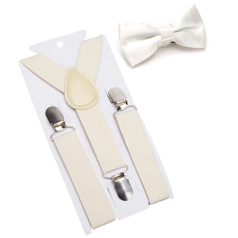 Suspenders Bowtie Kids Boy Girl Childrens Christmas Designer Qme Ivory