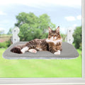 Cordless window wall cat hammock with 4 strong suction cups, metal frame and flip cover, indoor cat foldable four season cat bed Qme GRAY L