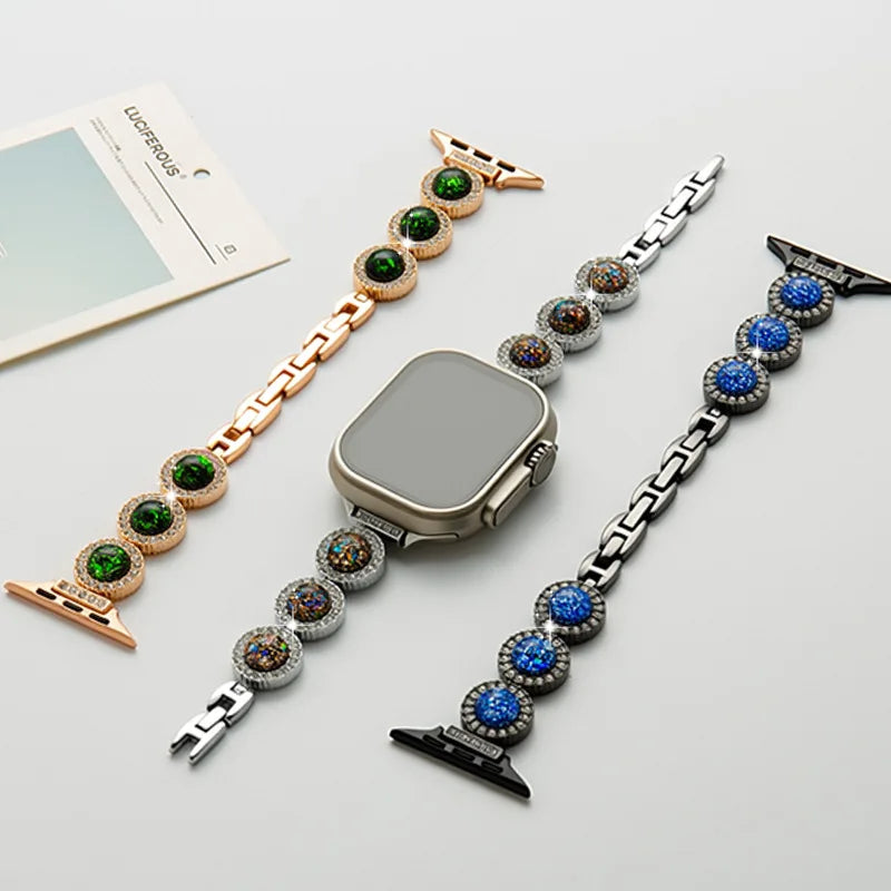 Sparkling Diamond Metal Watch Band For Apple iWatch Series 9 8 7 SE Luxury Jewelry Chain Wrist Strap Replacement Qme