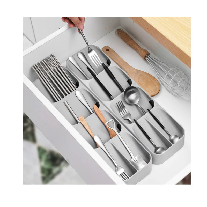 1pc Multifunctional Knife And Fork Compartment Storage Box, Cutlery Spoon Box Knife And Fork Divider Organizer, Qme
