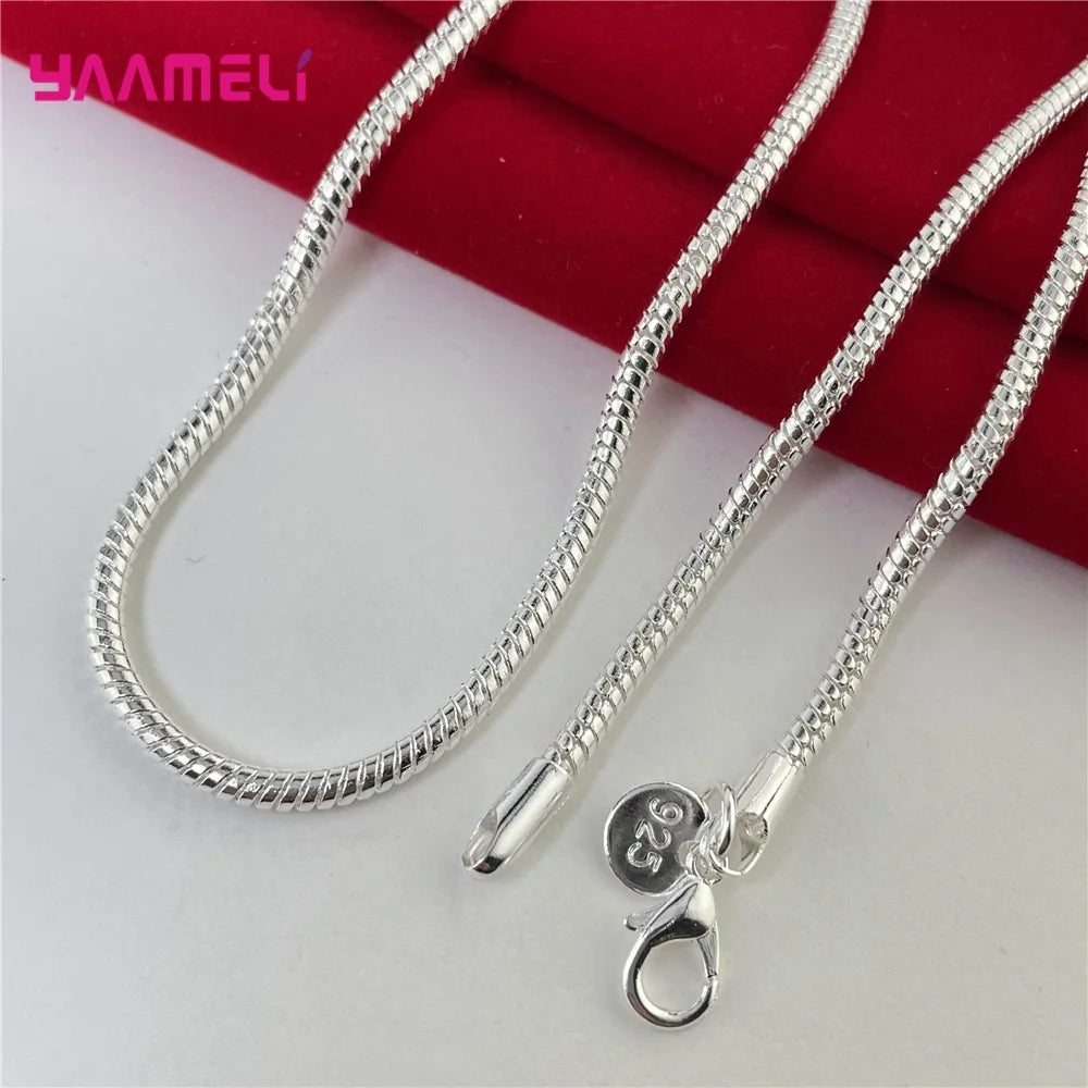 Big Promotion 100% Authentic 925 Sterling Silver Color Chain Necklace with Lobster Clasps Men Women Pendant 1.2/3/4mm 16-30 Inch Qme