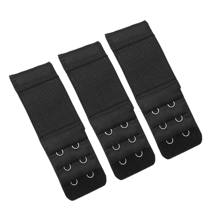 Women 3Pcs Bra Extenders Extension Underwear Accessories Elastic Bra Lengthen Expander 3 Row Buckle Adjustable Hook Intimate DIY Qme black one size