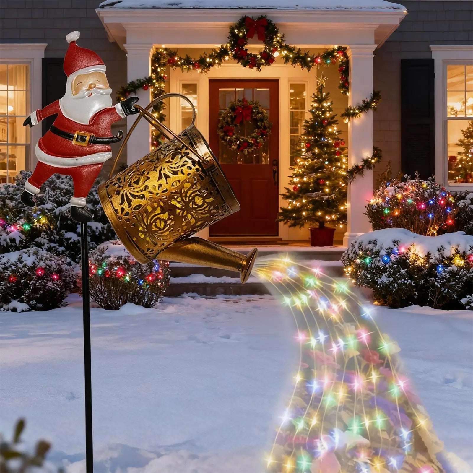 Christmas Solar Kettle Lights Vintage Waterproof Home Decor Watering Qme
