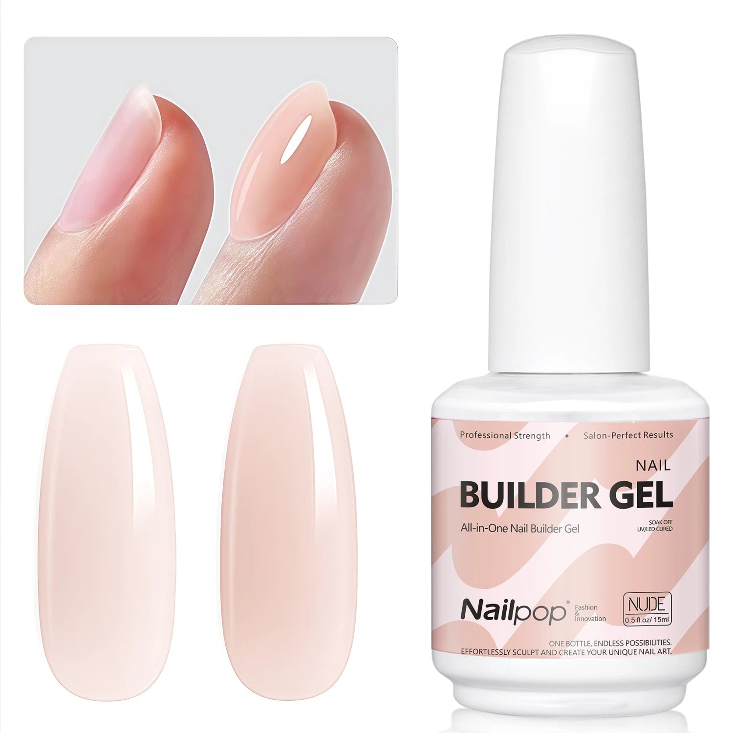 Nailpop 7-in-1 Builder Nail Gel HEMA TPO Fast Building Polish 8 Qme Builder Gel NUDE