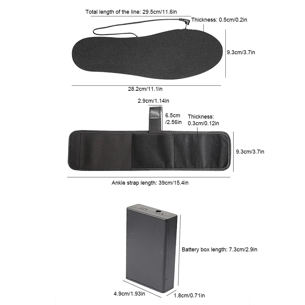 Electric Heated Insoles with Battery Box Outdoor Thermal Insoles Washable Warming Shoe Insoles for Outdoor Sports Qme
