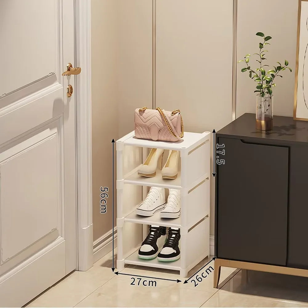 Simple Space Saving Shoe Rack Multi-Layer Shoe Shelf for Entryway & Dorm Room Home Storage Organizer for Slippers & Shoes Qme White 4 layers