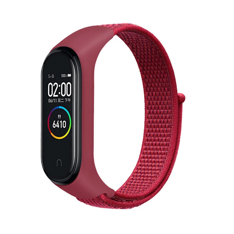 A Durable Nylon Loop Watch Strap with Freely Adjustable Velcro for Xiaomi Mi Band Fashionable Replacement Wrist Band Accessory Qme China Red Mi8 9 10
