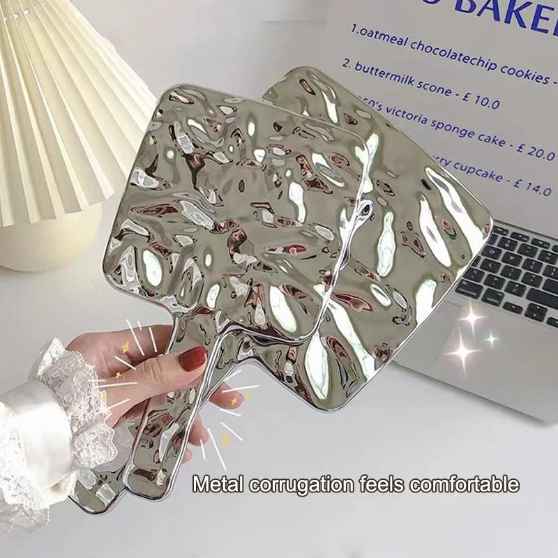 Electroplated Handle Makeup Mirror Portable Round Square Handheld Qme