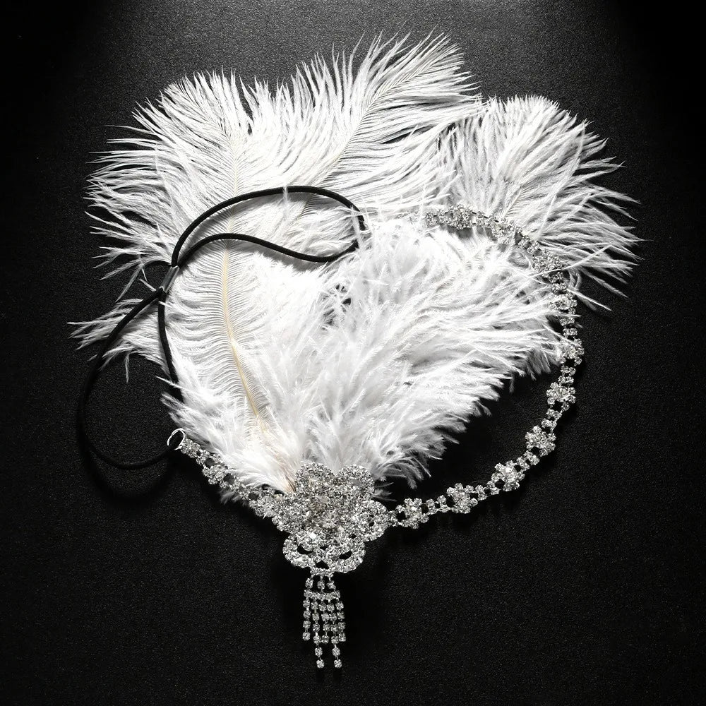 Retro Vintage Feather Headband Sequin Zircon Masquerade Hair Band Tassel Makeup Party 1920s Hair Accessories Bridal Headdress Qme Style 8