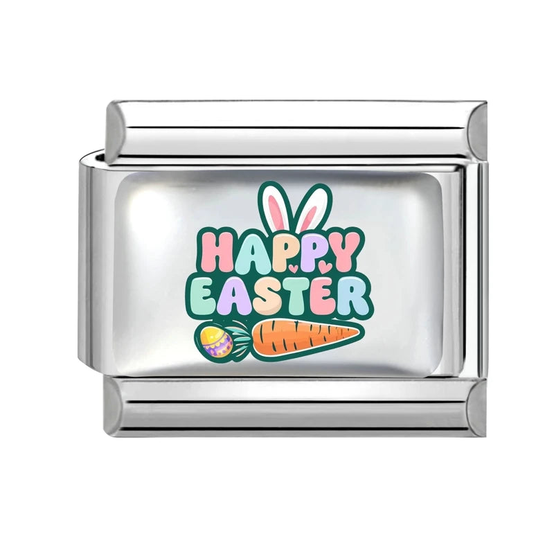 Spring Fashion Colorful Eggs Rabbit Tulip Easter Italian Link Fit