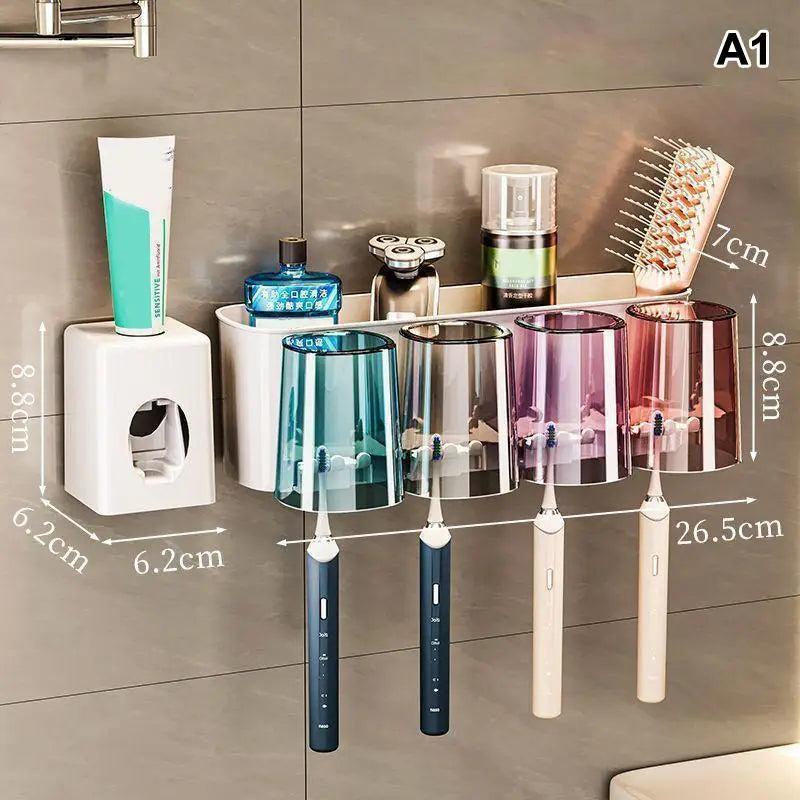 Multifunctional Toothbrush Holder Mug Wall Mounted Perforation-free Qme A1
