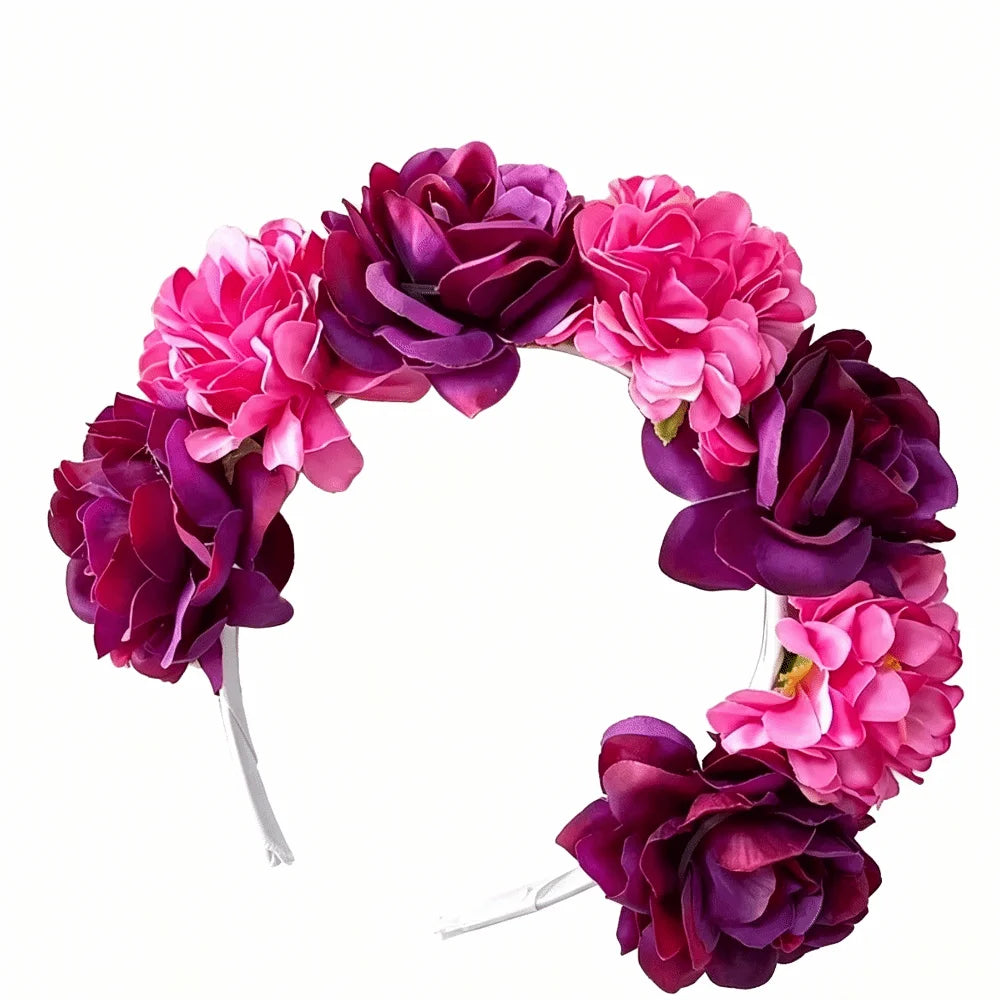 Romantic Floral Headband Wreaths Garland Elegant Artificial Flower Qme Rose Red