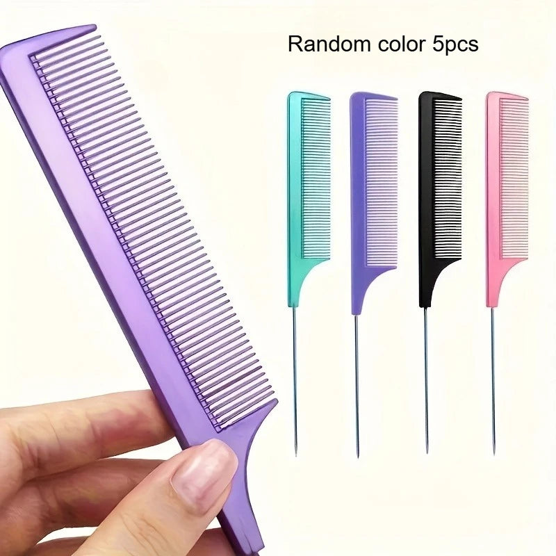 Mouse Tail Comb Steel Needle Mouse Tail Carbon Fiber Heat Resistant Teasing Comb With Stainless Steel Needle Tail Qme Random color 5pcs