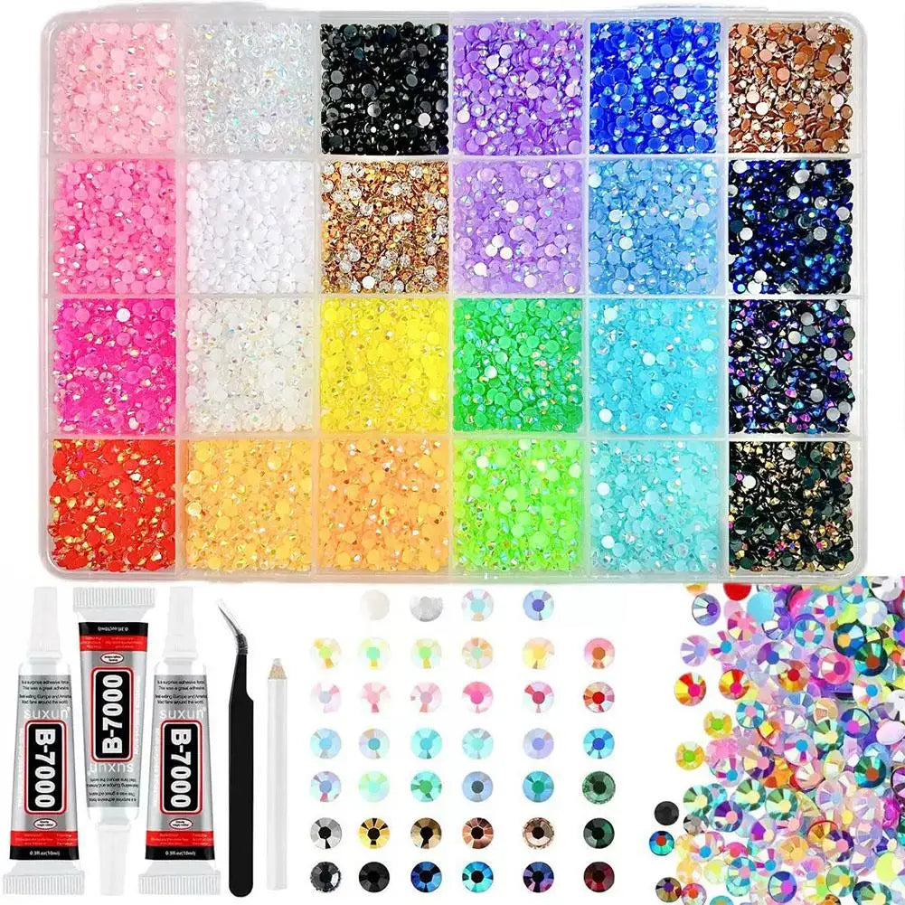 24 28 Girds Nail Charms Rhinestones Bedazzling 3D Nails Colorful Qme A-24 grid kit