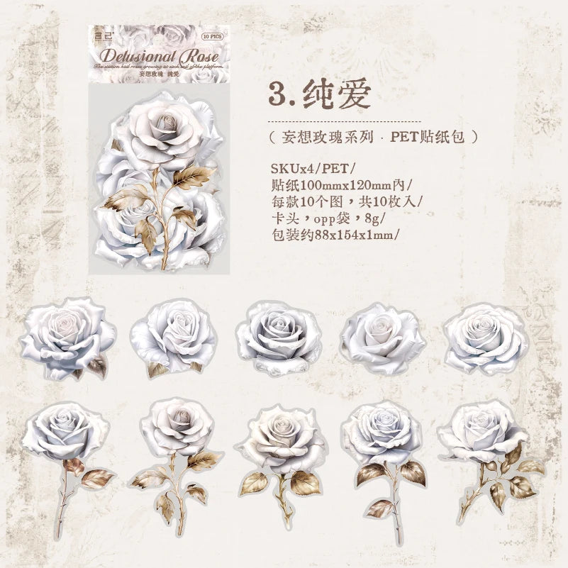 10 pcs/pack Large size rose Stickers Decorative Stick Labels Diary Album Scrapbooking material DIY junk journal supplies Qme 4