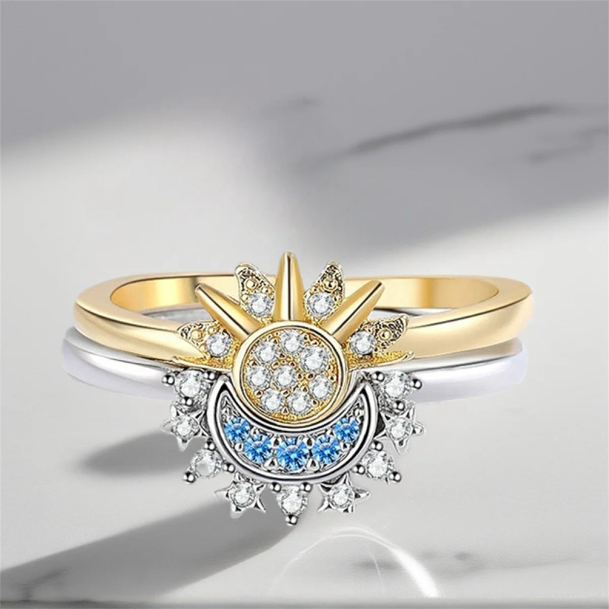 Fashion Star Moon Sun Ring Women Romantic Wedding Engagement Elegant Ladies Temperament Jewelry Accessories Anniversary Gift Qme