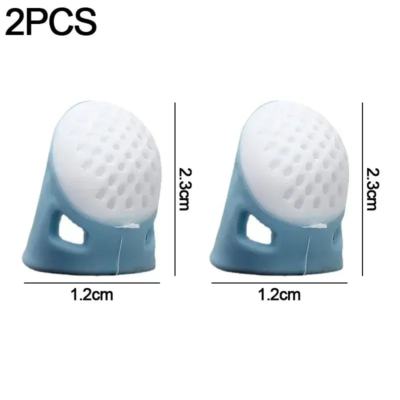 Silicone Anti-slip Sewing Thimbles Sewing Finger Tips Finger Cover Hollowed Protector Sleeve DIY Hand Cross-stitch Sewing Tools Qme 2PCS-Blue