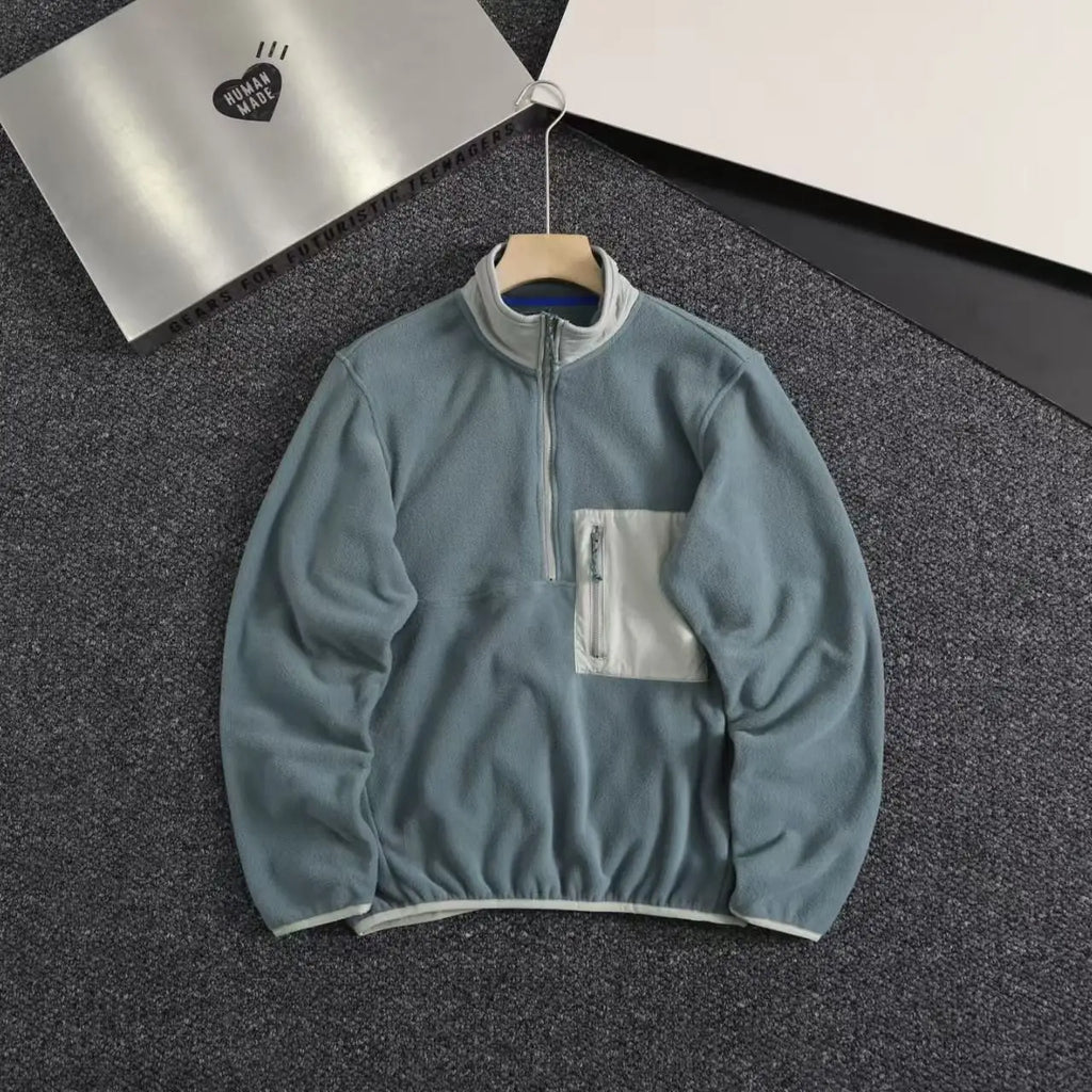 Couple Outdoor Matching Sports Casual Warm Half-zip Pullover Fleece Qme gray green XL