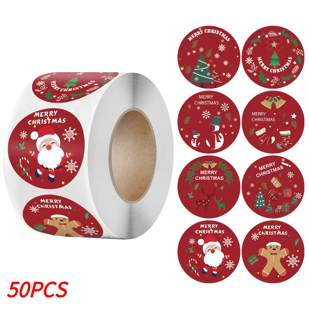Merry Christmas Stickers Self-adhesive Christmas Tree Santa Claus Seal Labels Holiday Stickers For Gift Sealing Christmas Decor Qme Type B-50pcs 2.5CM