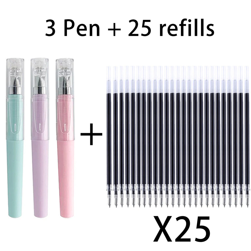 Black 0.5MM Gel Pen refills Set Mini Portable For Business Signature Students Exams Office Stationery Qme 3 Pen 25 refills A