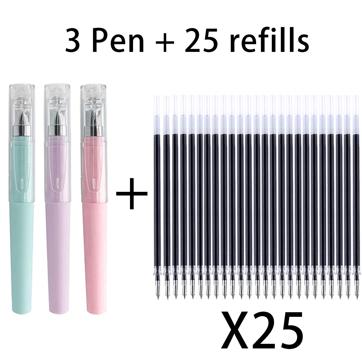 Black 0.5MM Gel Pen refills Set Mini Portable For Business Signature Students Exams Office Stationery Qme 3 Pen 25 refills A