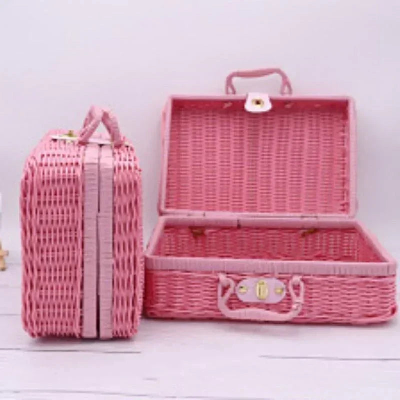 Rattan-like Finishing Box Woven Rattan Basket Retro Storage Qme Pink