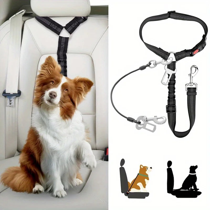 Car dog car seat belt, 2-in-1 heavy-duty pet wire seat belt, suitable for medium and large dogs Qme