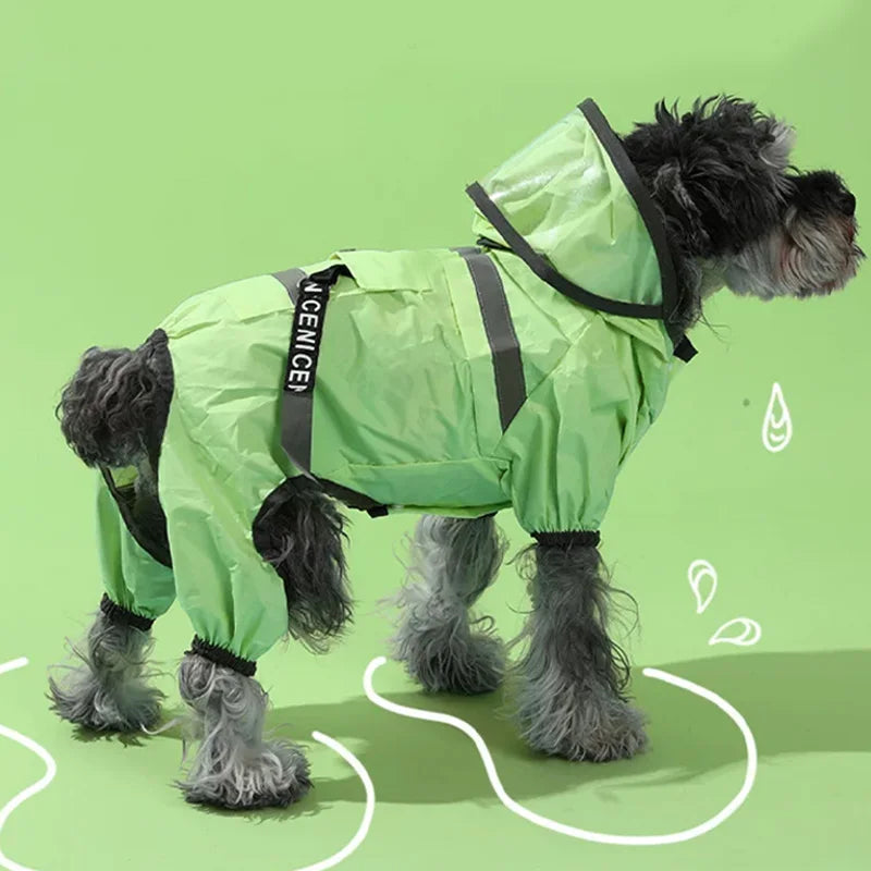 Pet small and medium-sized dog large brimmed raincoat, rainproof with traction rope, reflective strip raincoat (recommended to p Qme Fluorescent Green XL
