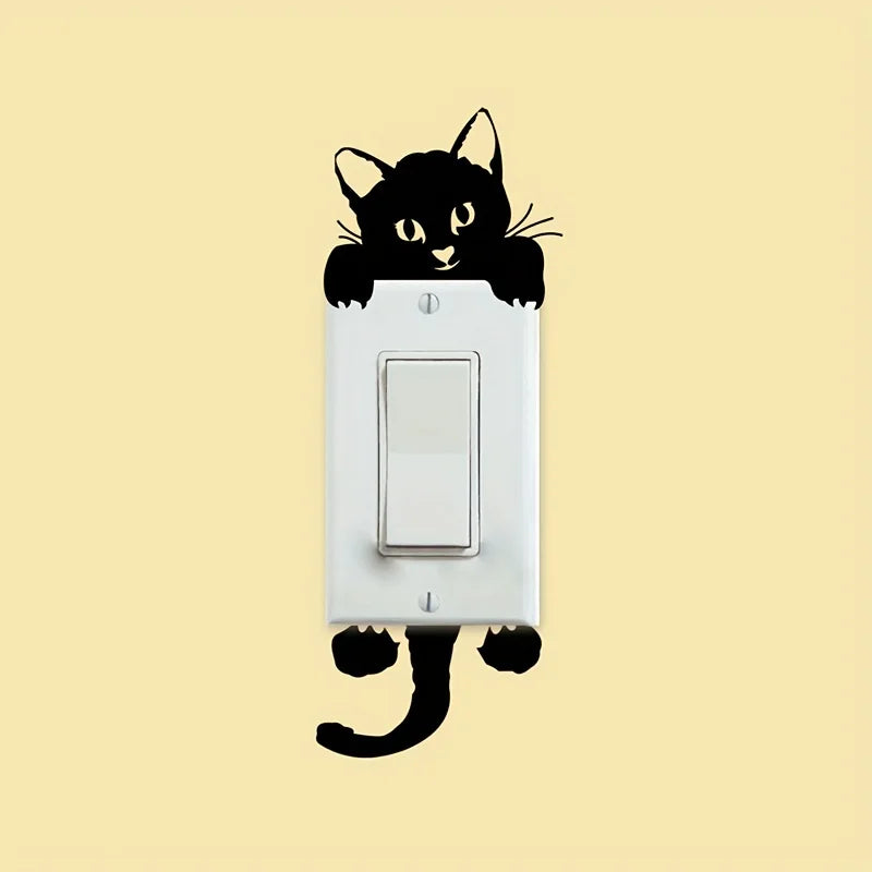 1 Cat Bedroom Switch Sticker Wall Paper Qme black