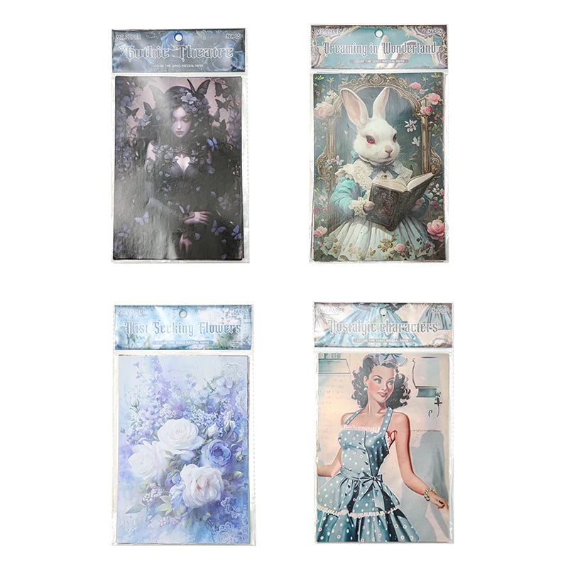 30 Sheets/bag Retro Figure Maiden Cute Rabbit Flower Background Handmade Collage Material Paper DIY Photo Frame Gift Decorative Qme