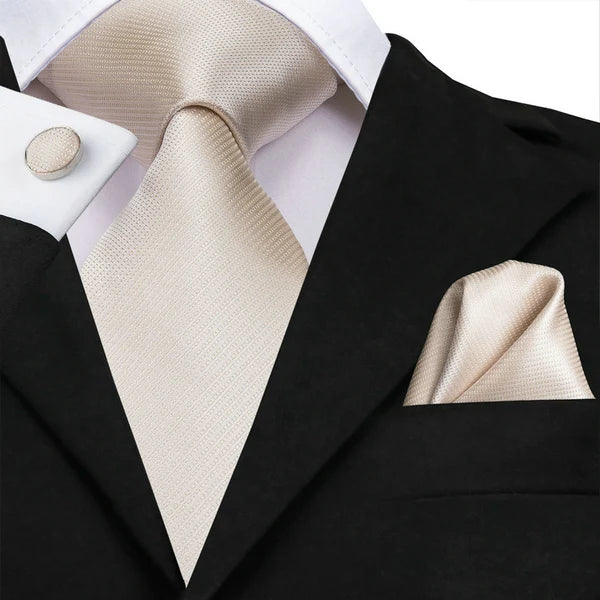 Extra Long Tie Set for Men, 3-Piece Wedding Accessories with Cufflinks & Pocket Handkerchief, Striped/Floral Design Qme DPTH-LDSN3567