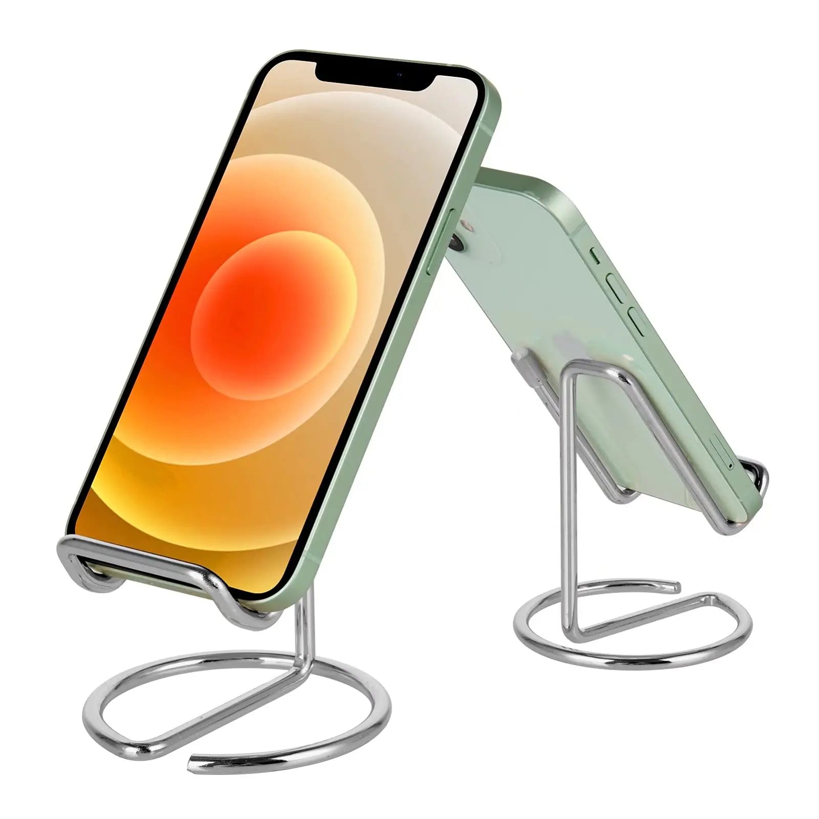 Cell Phone Stand for Desk, Business Card Holder,Cute Metal Cell Phone Stand, Metal Wire Cellphone Cradle Dock for Phone Tablet Qme Silver