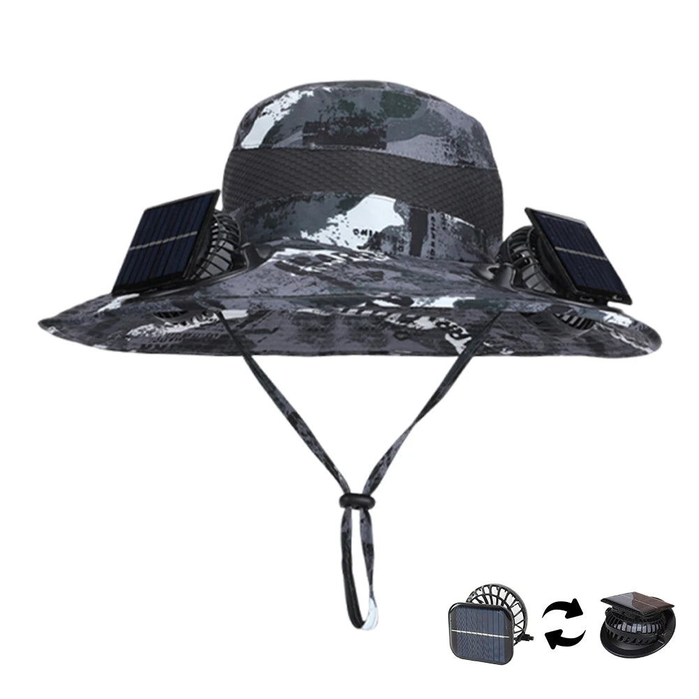 For Outdoor Camping Fishing Hiking Sunscreen Fisherman Hat Solar Fan Cap Portable Solar Charging Cap with Fan Suitable Qme Camouflage Camouflag