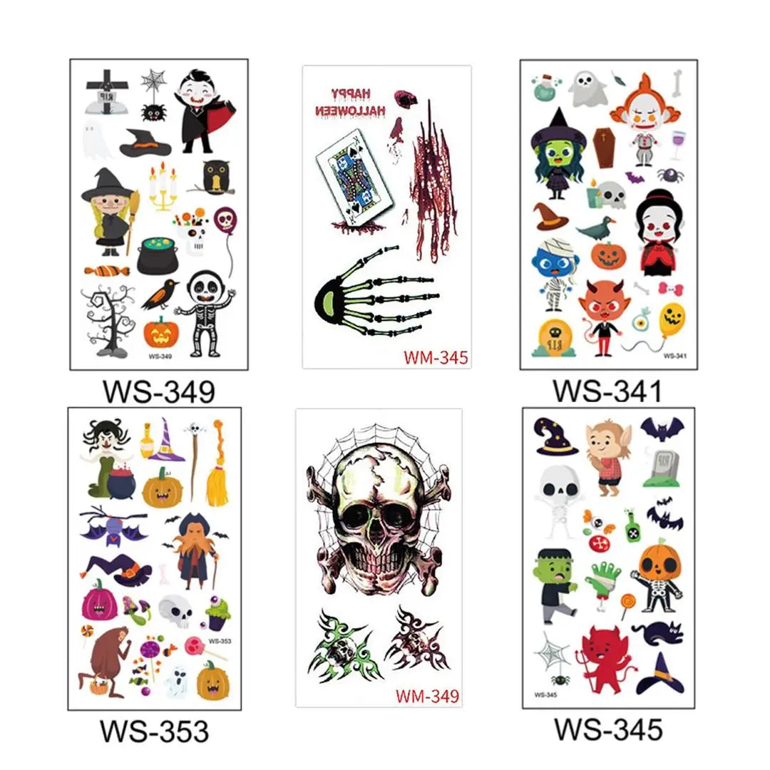 A 10 Sheets Halloween Pumpkins Tattoo Sticker Temporary Fake Tattoo Arm Hands Body Waterdichte Tatouages Pour Kids Toy Gift Qme 6pcs WS-341WM349