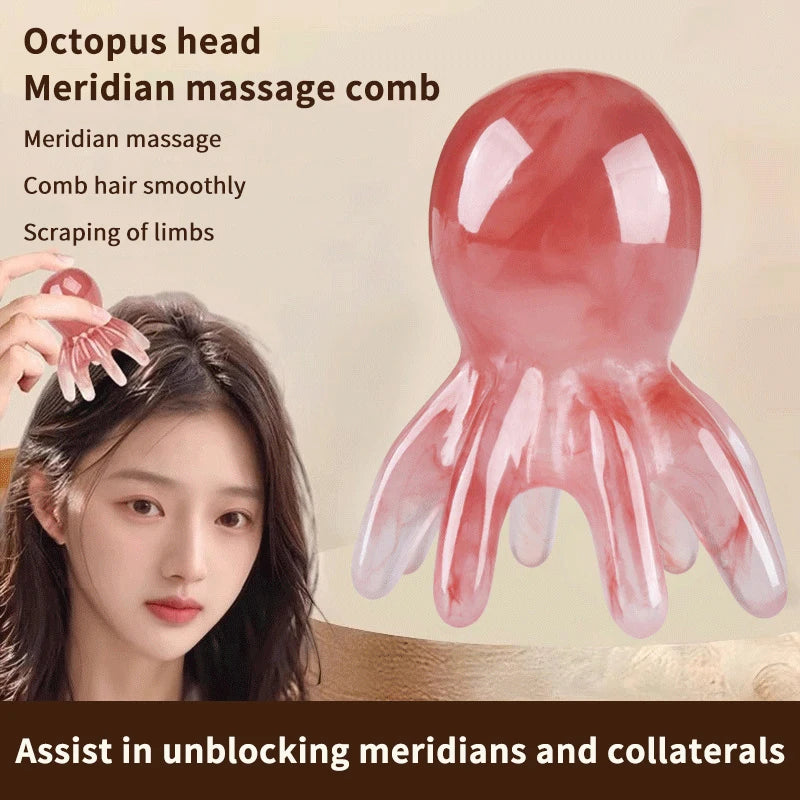 Resin Octopus Massage Comb Head Meridian Scraping Scalp Brush Qme