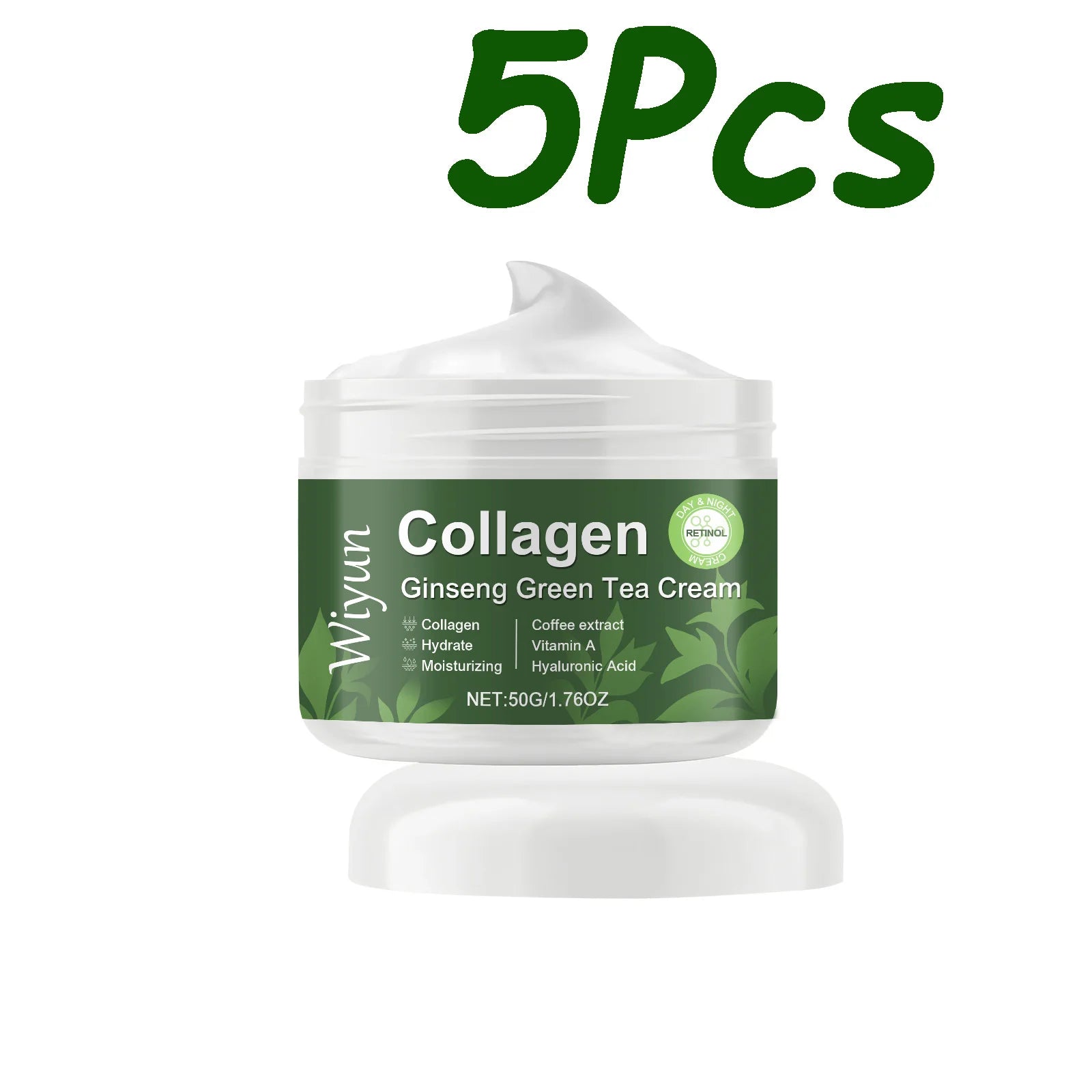 Collagen Ginseng Green Tea Cream Anti-Aging Face Cream Firming Brightening Deep Moisturizing Revitalizing Nourishing Skin Care Qme 5 x 50g Boxed