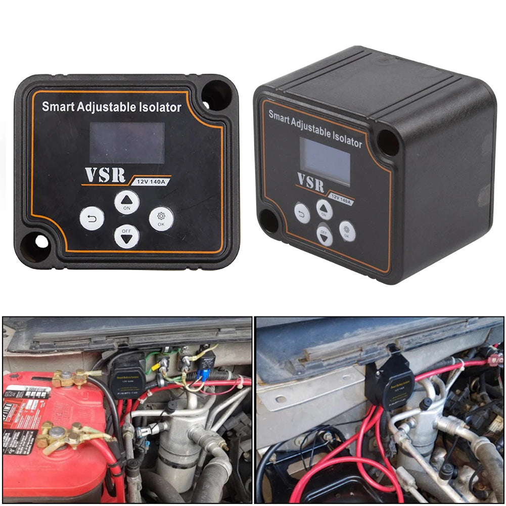 12V 140A VSR Car Relay LCD Display Smart Dual Battery Smart Isolator Voltage Setting VSR for RV Marine Car Vehicle Truck Caravan Qme