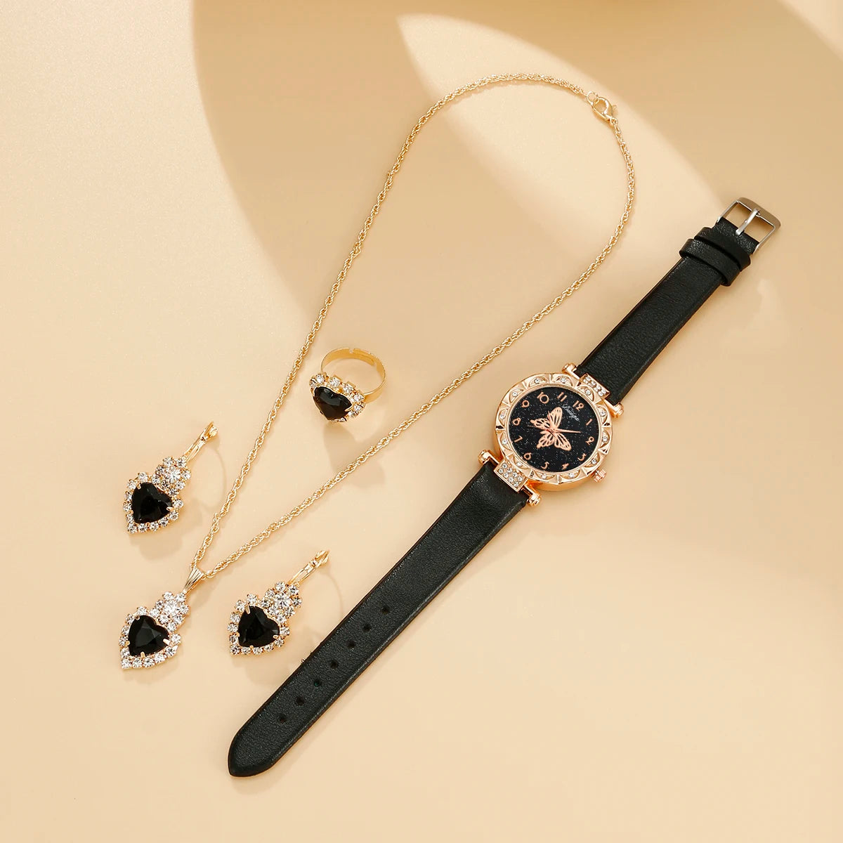 5pcs set women's fashionable and personalized minimalist classic butterfly digital belt watch quartz watch Qme