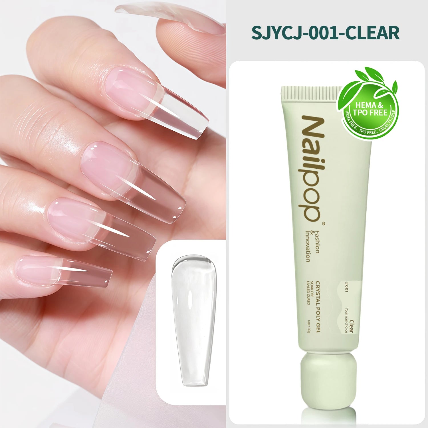 Nailpop Crystal Poly Nail Gel 6 Colors Builder Nails Extension Quick Qme SJYCJ-001-Clear
