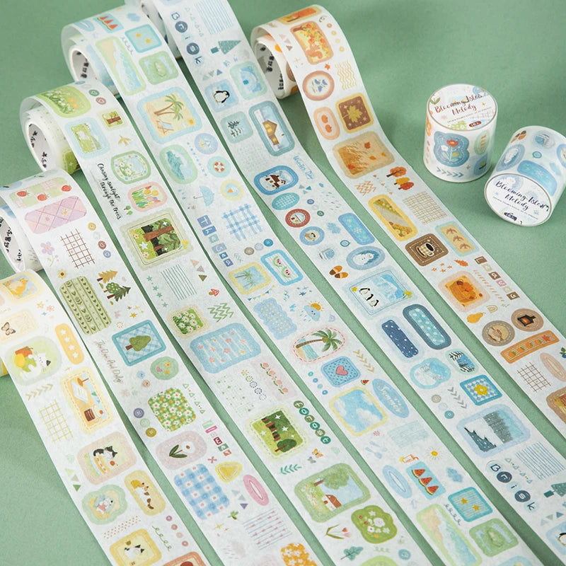 Fresh & Healing Washi Tape, High-Value Stationery & Unique Gift, Ideal for Journal Borders & Background Decor Qme