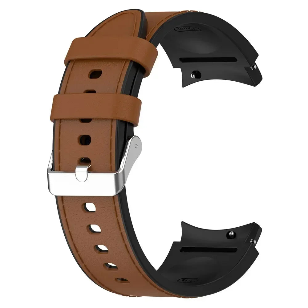 Silicone+Leather Strap For Samsung Galaxy Watch 7 6 4/5 Pro 40mm 44mm Band 6 4 Classic 47 43mm 46mm Replacement Correa Bracelet Qme