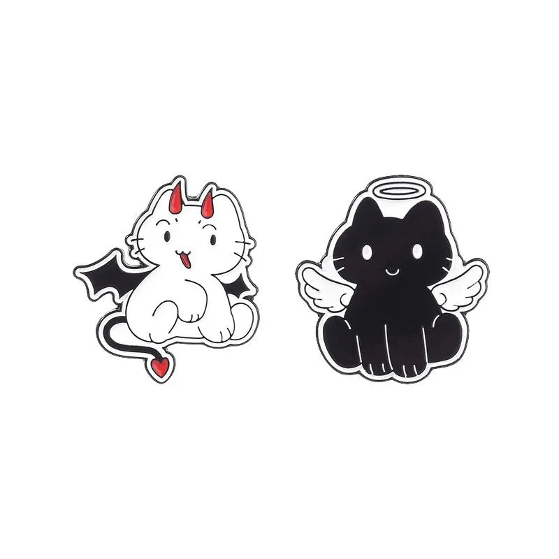 Cute Cartoon Angel And Devil Cat Enamel Pin Lovely Dual Style Kitten Metal Brooch For Backpack Decor Collection Holiday Gifts Qme