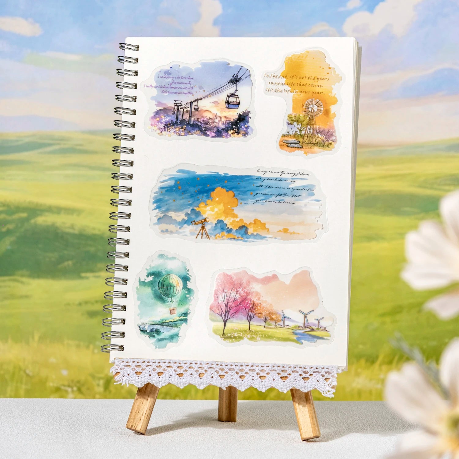 6 Designs Scenery Under Clouds Theme PET Stickers for Scrapbooking DIY Frame Collage Decoration laptop Phone Qme