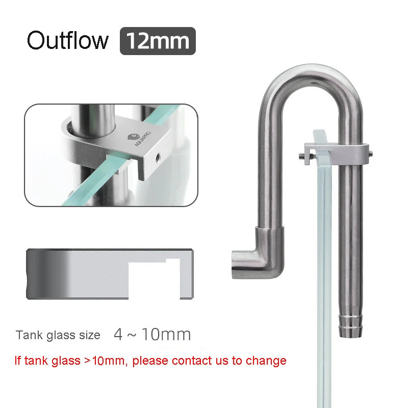 AQUAPRO Mini Stainless Steel Skimmer Inlet Outlet Outflow Inflow Pipes Filtro Aquarium Fish Tanks Accessories Qme outflow 12