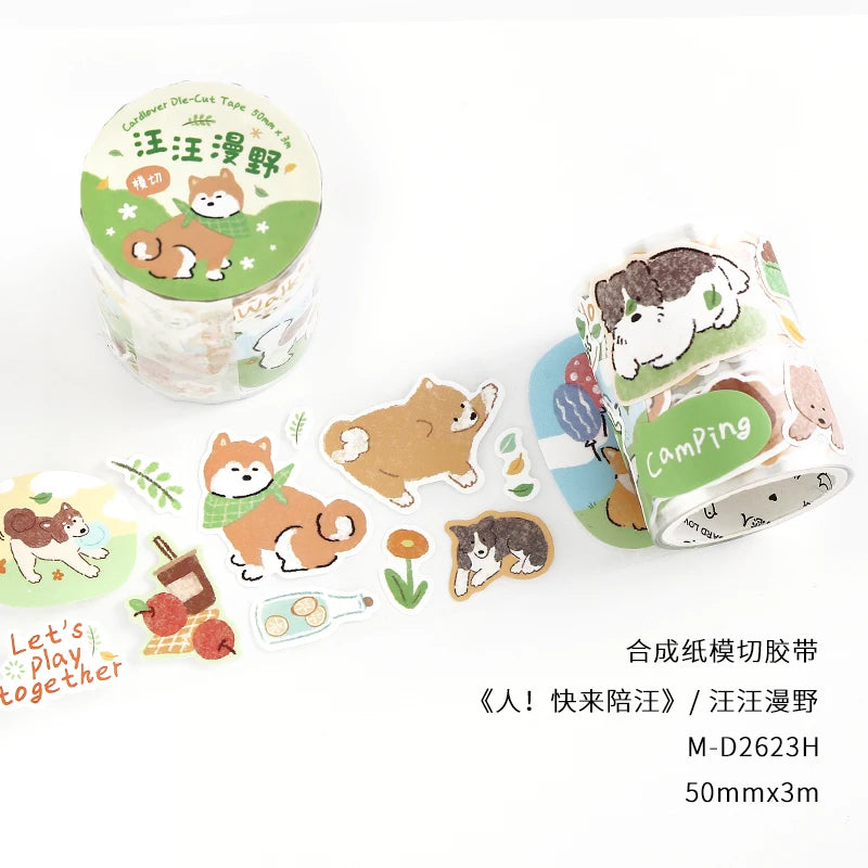 TIANZI 50mm X 3m Pet & Coffee Themed PET Adhesive Tape for DIY Decorative Scrapbooking Collage Stationery Journaling And Masking Qme B