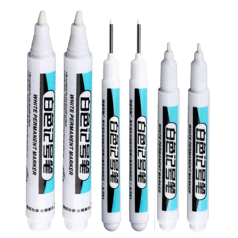 1/10/20Pcs White Permanent Paint Marker Pens 0.7/1.0/2.5mm Tip Waterproof for Glass Stone Metal Plastic Leather DIY Art Craft Qme 6Pcs-Mixed