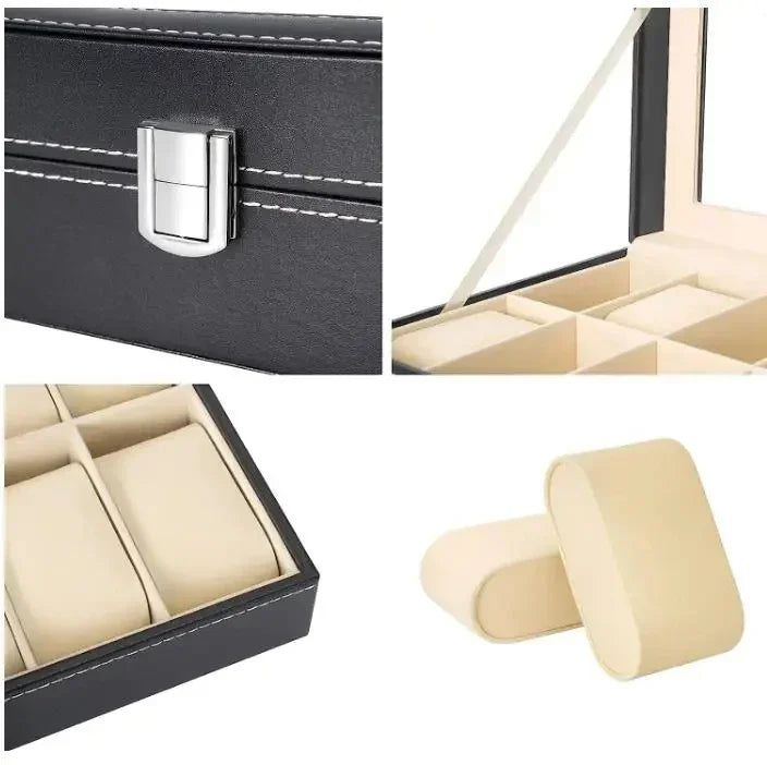 Hot Sale PU Leather Display Storage Collection Organizer watch box Case With Glass Top Slot Men Watch Bracket Display Box Gifts Qme