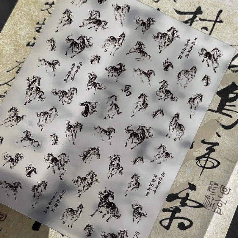 DIY Year Decoration Manicure Decal Ink Painting Vivid Black White Qme Black