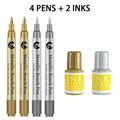 4-8Pcs Metallic Permanent Marker Pen Gold Silver Waterproof Paint Pen And Ink For DIY Rock Ceramic Glass Wood Craft Art Qme 4Pens - 2Inks